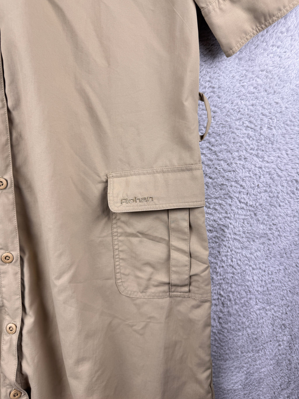 Rohan Womens Safari Dress UK 16 Beige Khaki Travel Utility Shirt Midi Beltless
