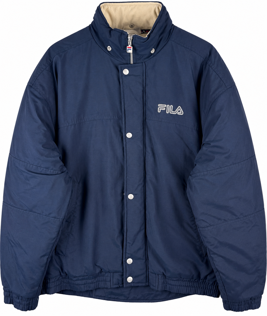 Vintage FILA Mens Padded Jacket Large Navy Blue 90s Retro Winter Coat