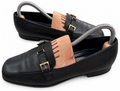 Russell & Bromley Womens Black Leather Loafers Size 4 Gold Buckle Made Italy