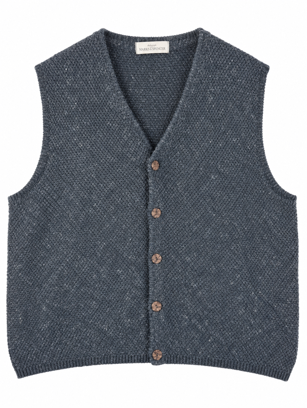 Vintage St Michael M&S Mens XL Blue Knitted Waistcoat Cardigan Vest UK Made