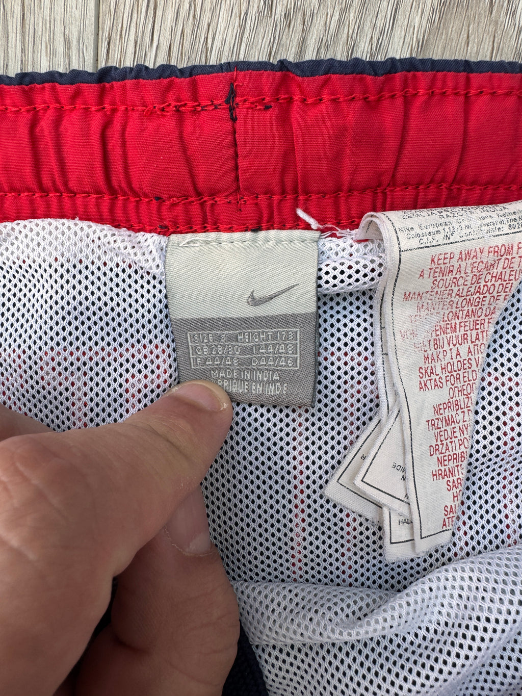 Vintage Nike Swim Shorts Mens XL Navy Red Spellout Logo 90s Y2K