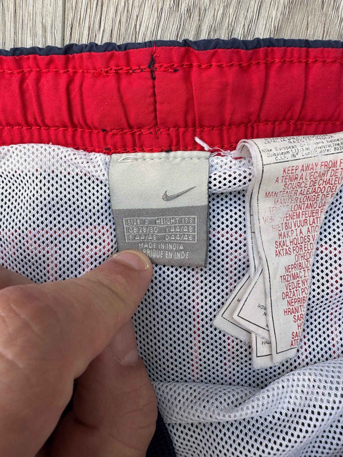 Vintage Nike Swim Shorts Mens XL Navy Red Spellout Logo 90s Y2K