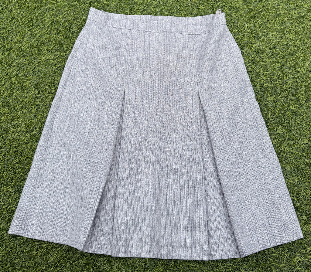 Womens Grey Herringbone Pleated A Line Midi Skirt Smart Office Work W26 Waist