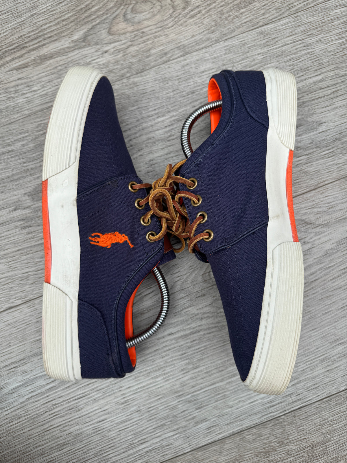 Polo Ralph Lauren Faxon Mens Trainers UK 6.5 Navy Canvas Leather Lace Shoes
