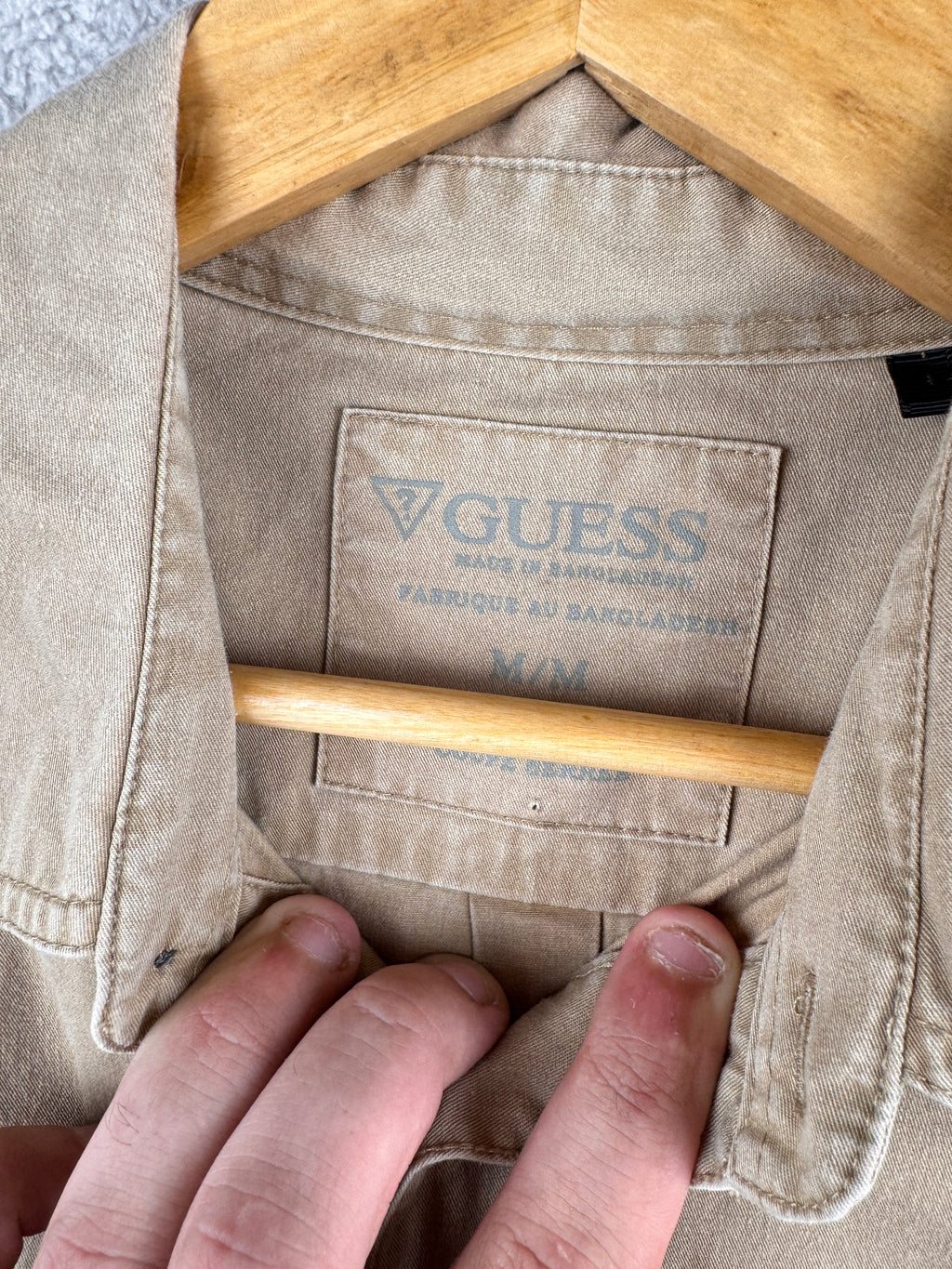 Guess Mens Beige Utility Overshirt Shirt Long Sleeve Workwear Size Medium