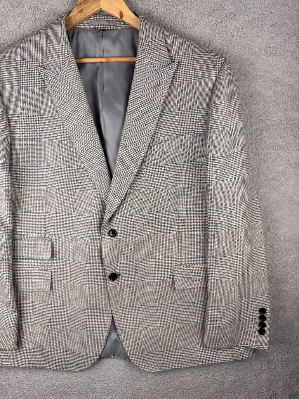 M&S Sartorial Mens Blazer 48R Grey Prince of Wales Check Tailored Suit Jacket