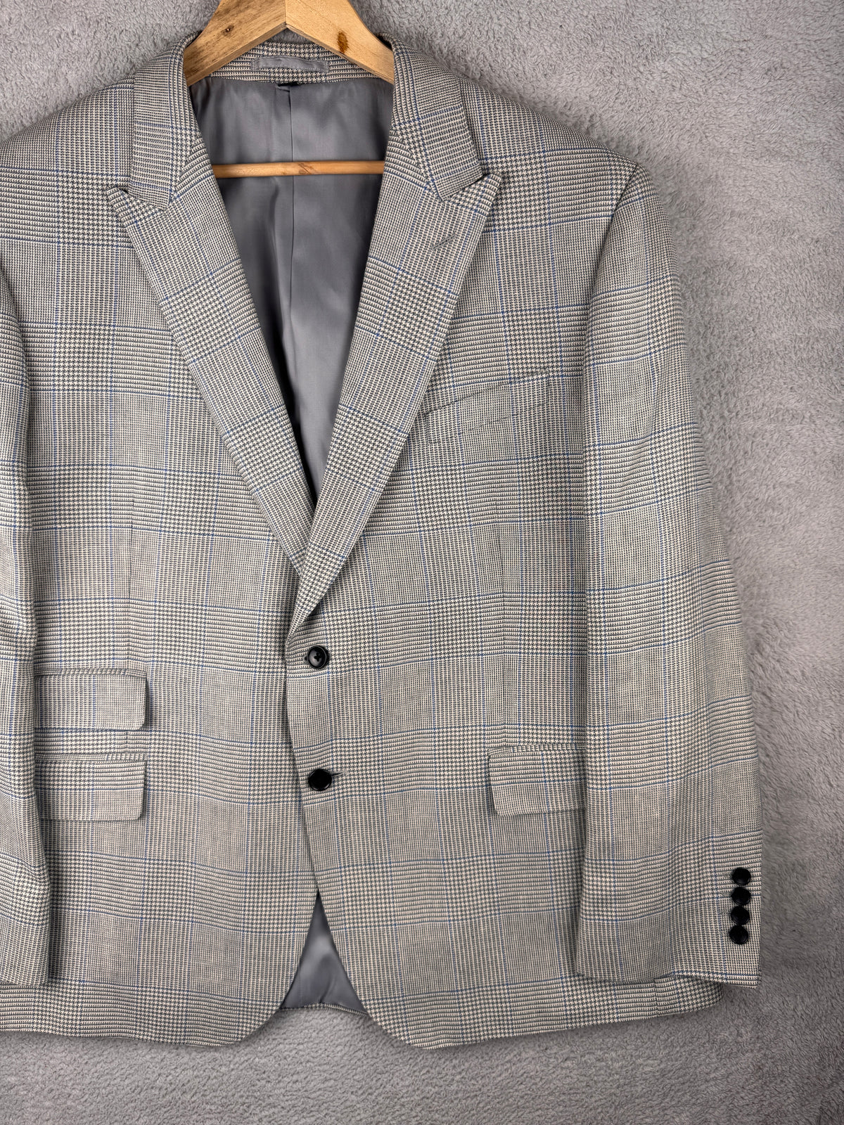 M&S Sartorial Mens Blazer 48R Grey Prince of Wales Check Tailored Suit Jacket