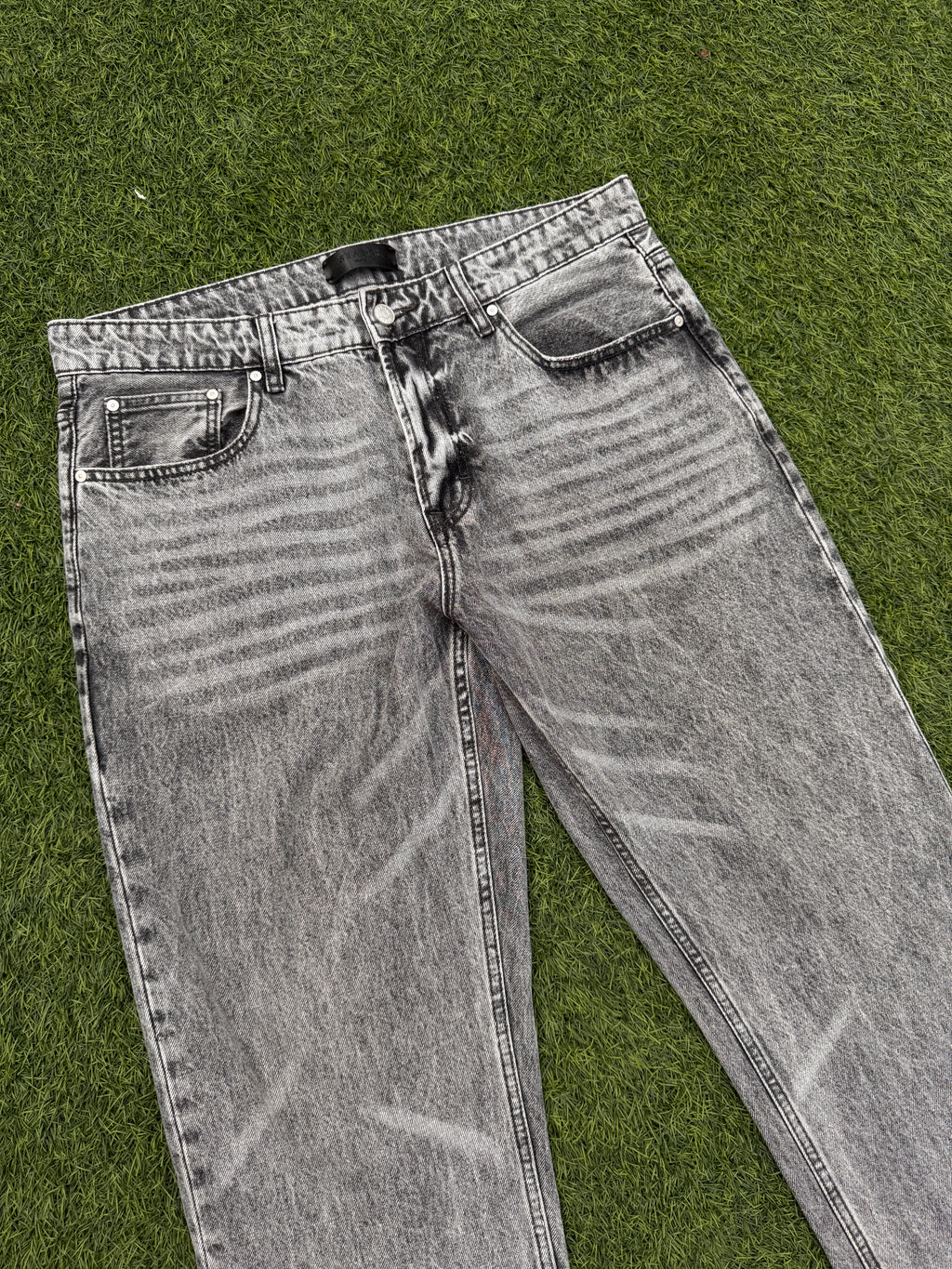 SIARR Mens Jeans W34 L 32 Grey Acid Wash Baggy Straight Leg Y2K