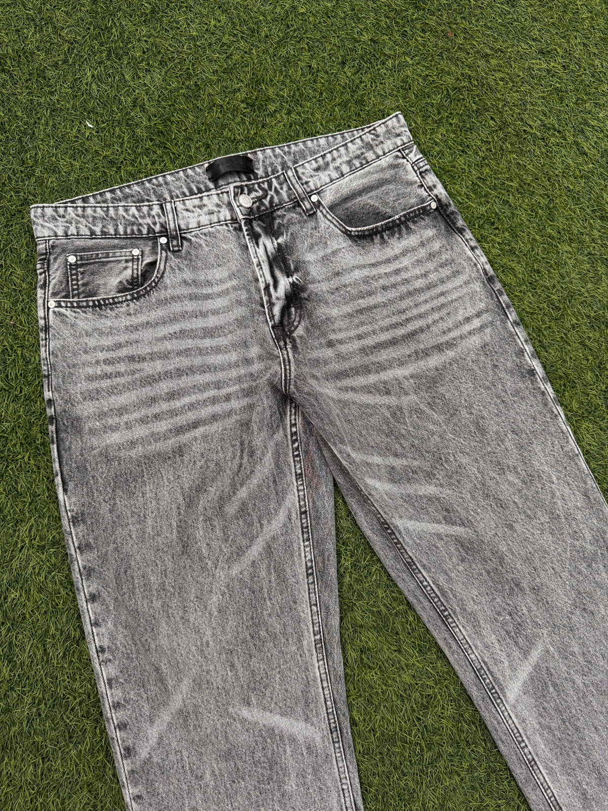 SIARR Mens Jeans W34 L 32 Grey Acid Wash Baggy Straight Leg Y2K