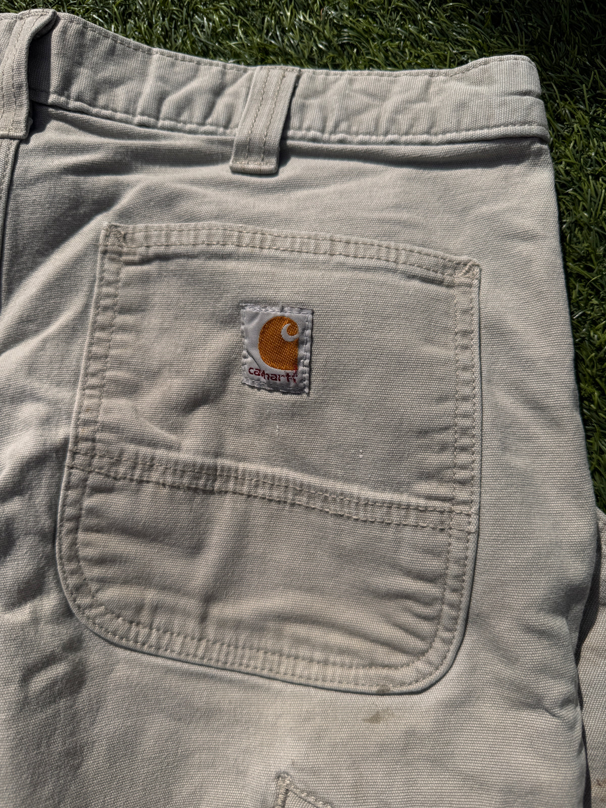 Carhartt Mens Workwear Carpenter Trousers Beige Relaxed Fit W34 L30 Canvas