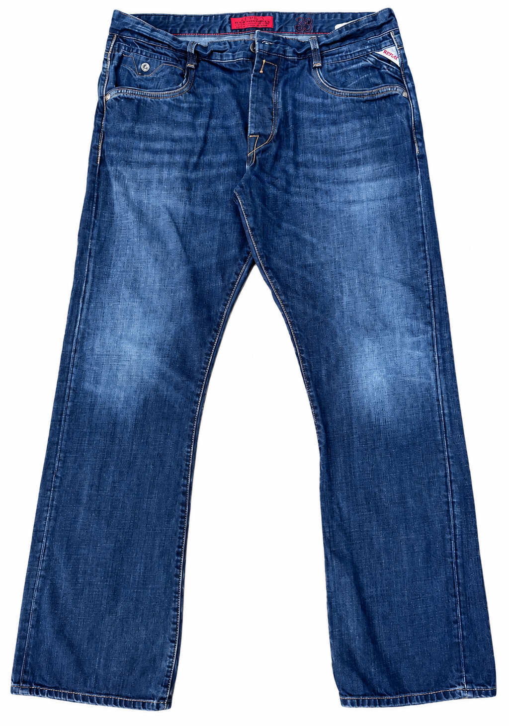 Replay Jimi M923 Jeans Mens W38 L34 Blue Denim Distressed Bootcut Y2K