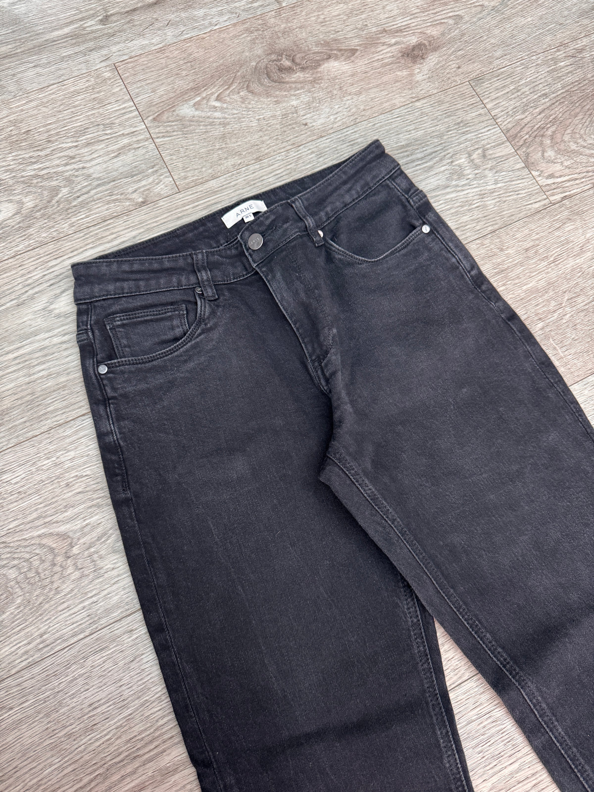 ARNE Mens Jeans W30 Short Black Washed Denim Straight Slim Fit Trousers L 28