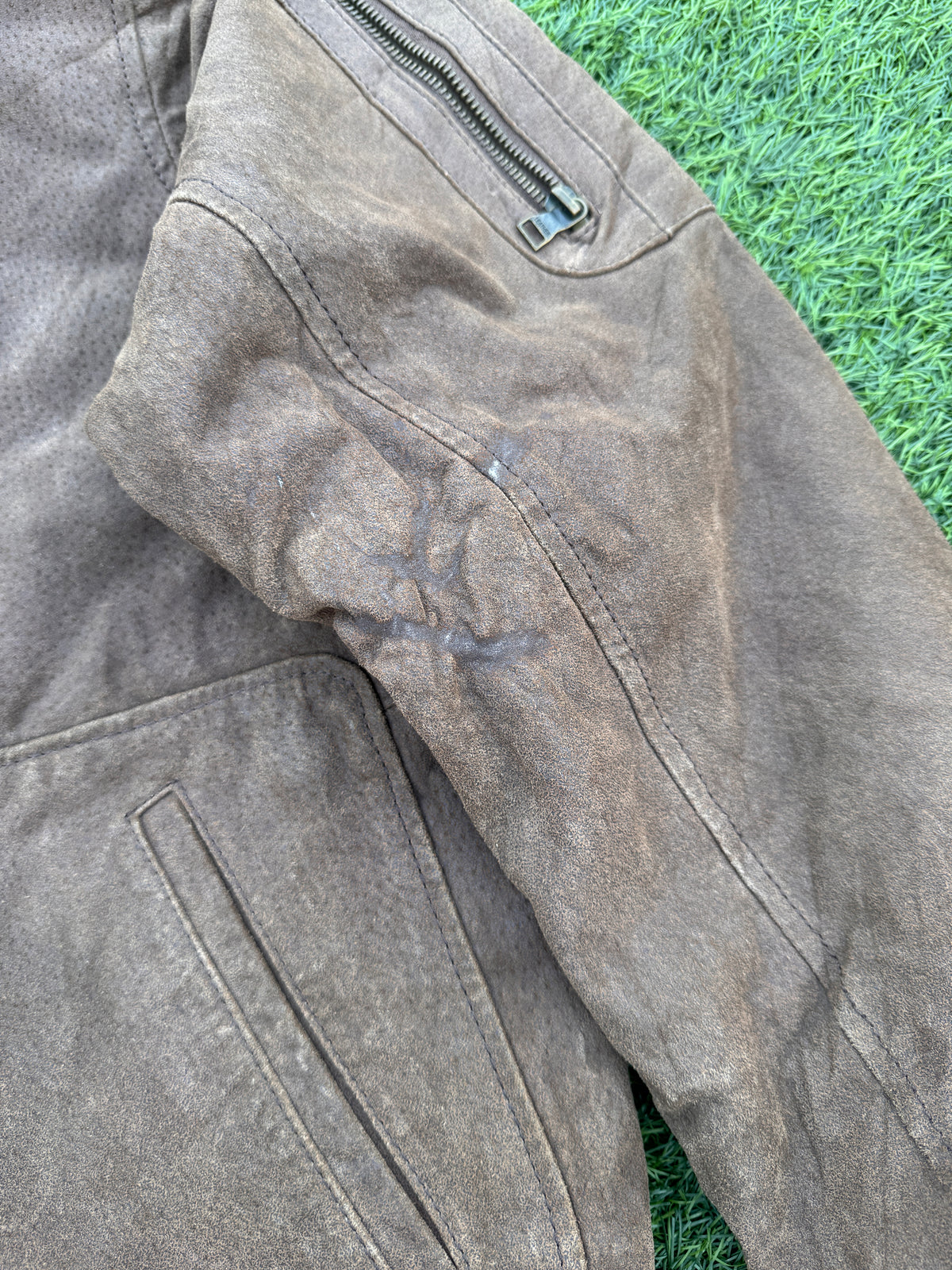 Morena Mens Brown Leather Bomber Jacket 42R XL Distressed Aviator Biker