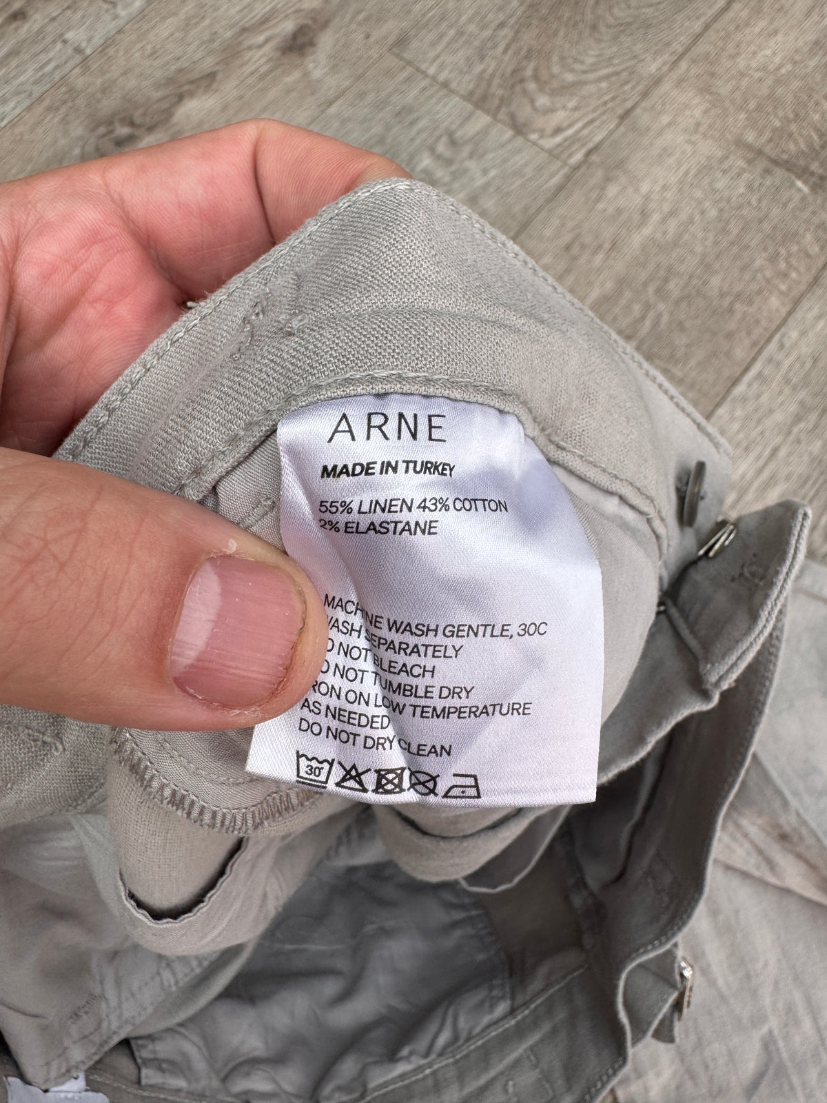 ARNE Mens Trousers W32 L28 Grey Linen Cotton Blend Slim Fit Chinos