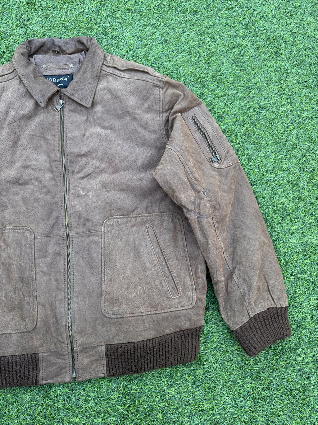 Morena Mens Brown Leather Bomber Jacket 42R XL Distressed Aviator Biker