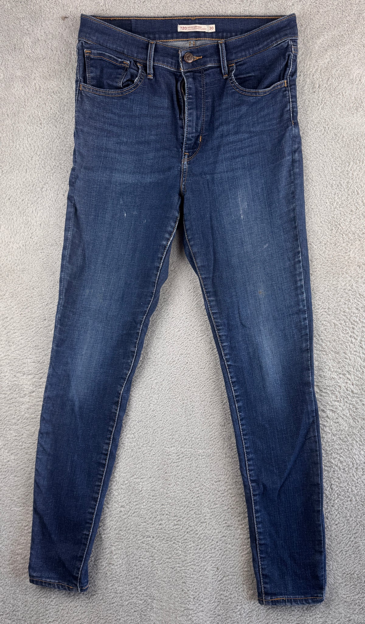 Levis 720 Womens Jeans W30 L30 High Rise Super Skinny Stretch Blue Denim