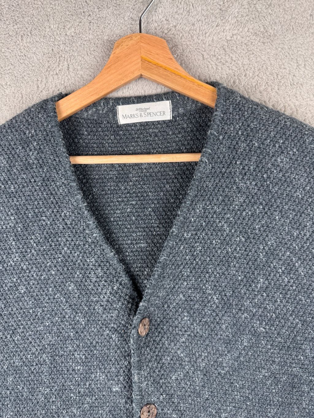 Vintage St Michael M&S Mens XL Blue Knitted Waistcoat Cardigan Vest UK Made