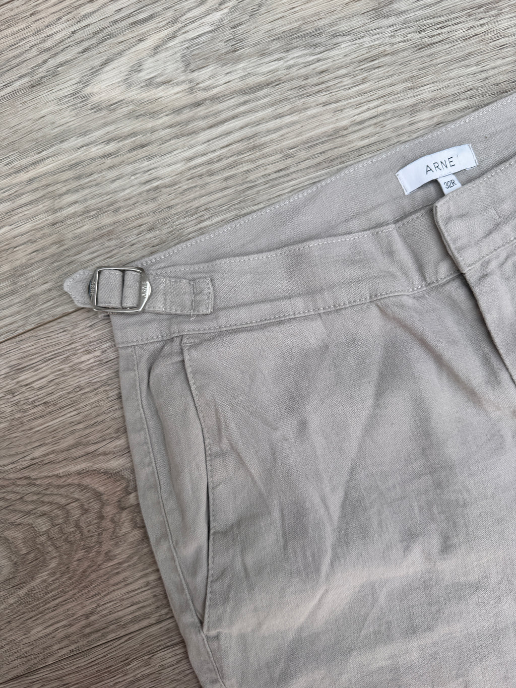 ARNE Mens Trousers W32 L28 Grey Linen Cotton Blend Slim Fit Chinos