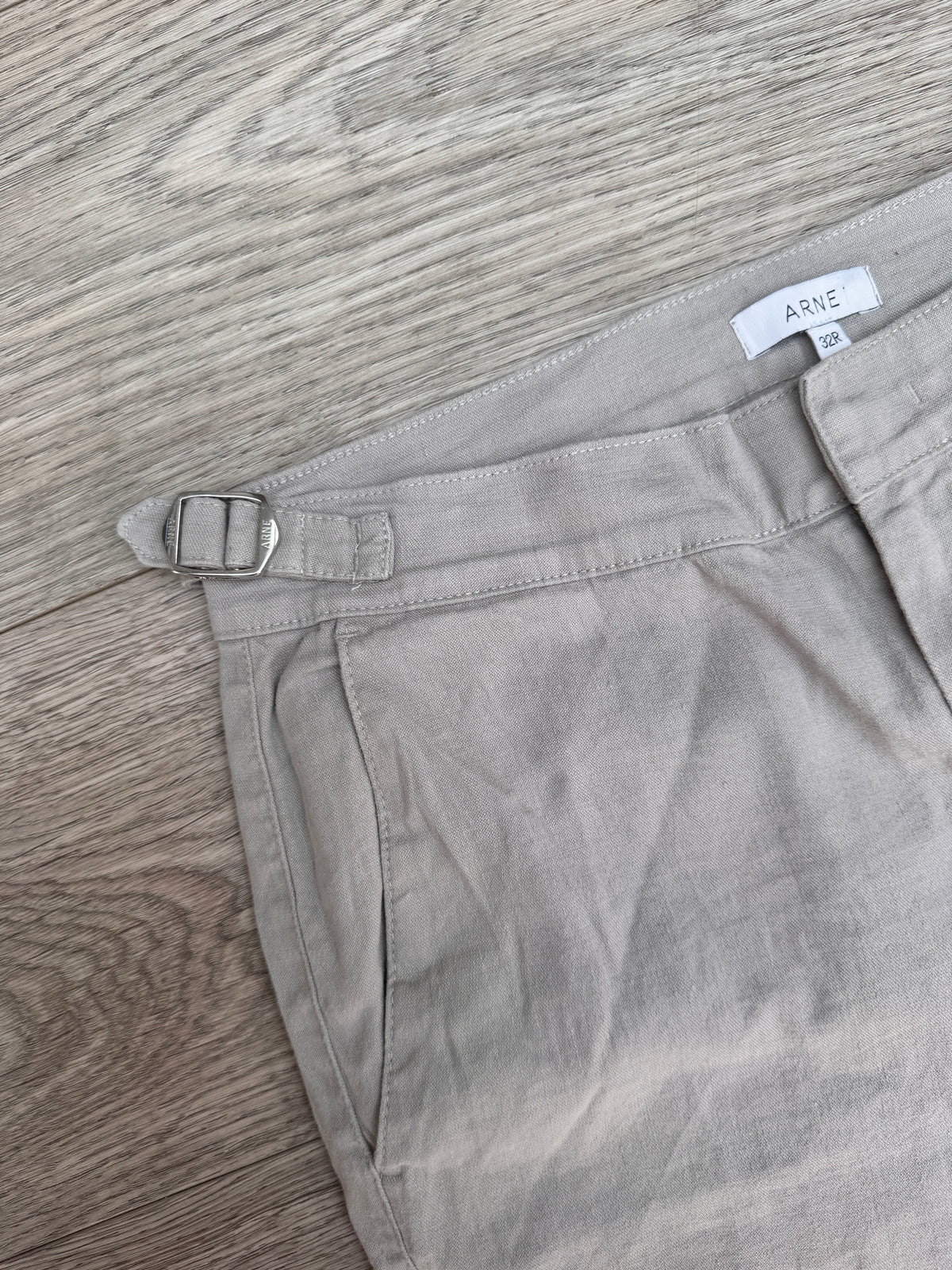 ARNE Mens Trousers W32 L28 Grey Linen Cotton Blend Slim Fit Chinos