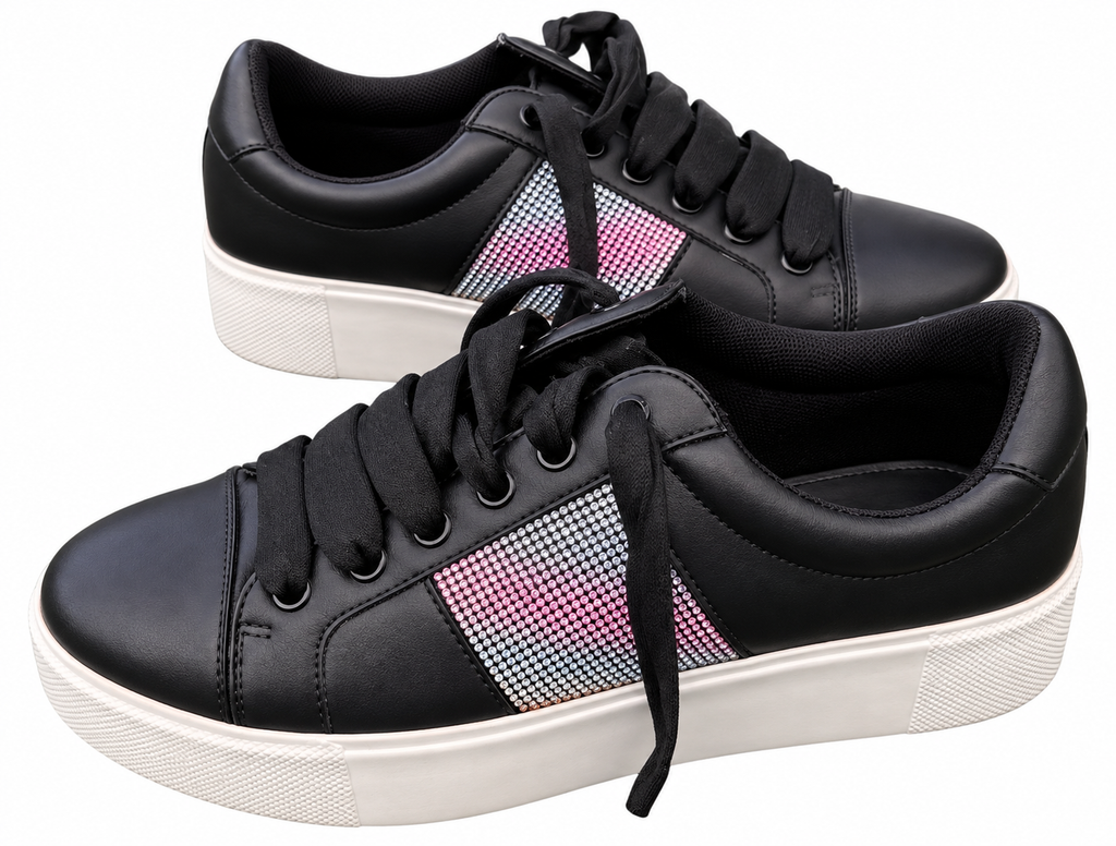 Carvela Womens Black Diamante Crystal Platform Trainers Lace Up Shoes UK 4