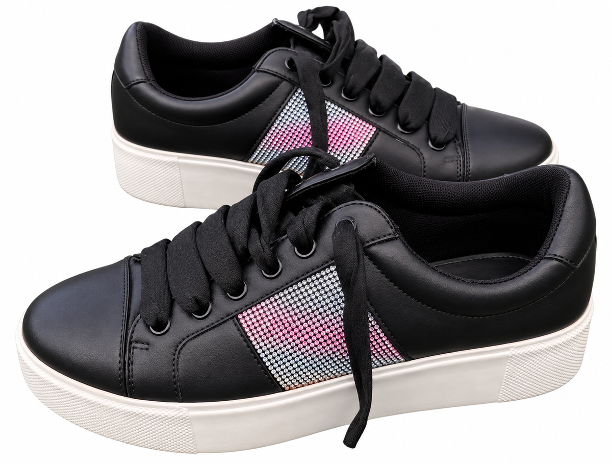 Carvela Womens Black Diamante Crystal Platform Trainers Lace Up Shoes UK 4