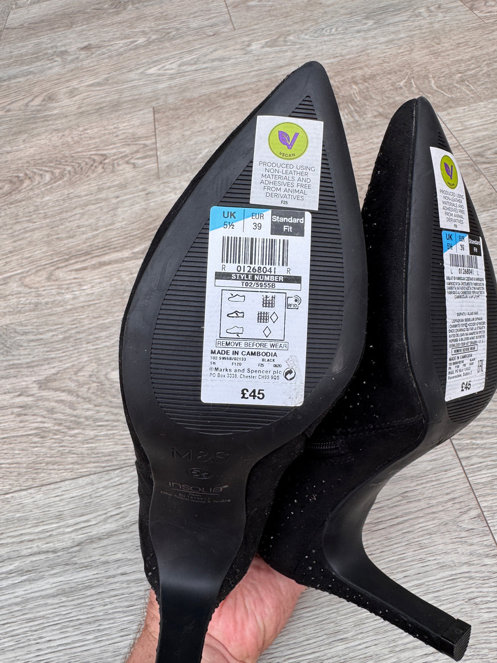 M&S Womens Ankle Boots UK 5.5 Black Diamante Stiletto Heel Pointed Toe Zip