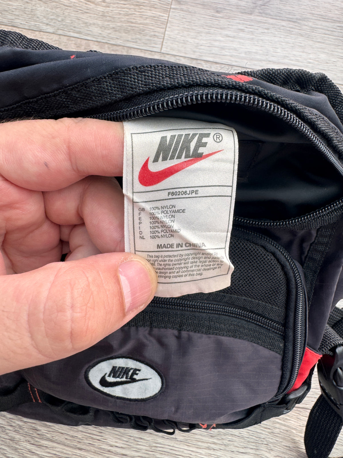 Vintage Nike Backpack Black Red 90s Y2K Rucksack Utility Hiking Sports
