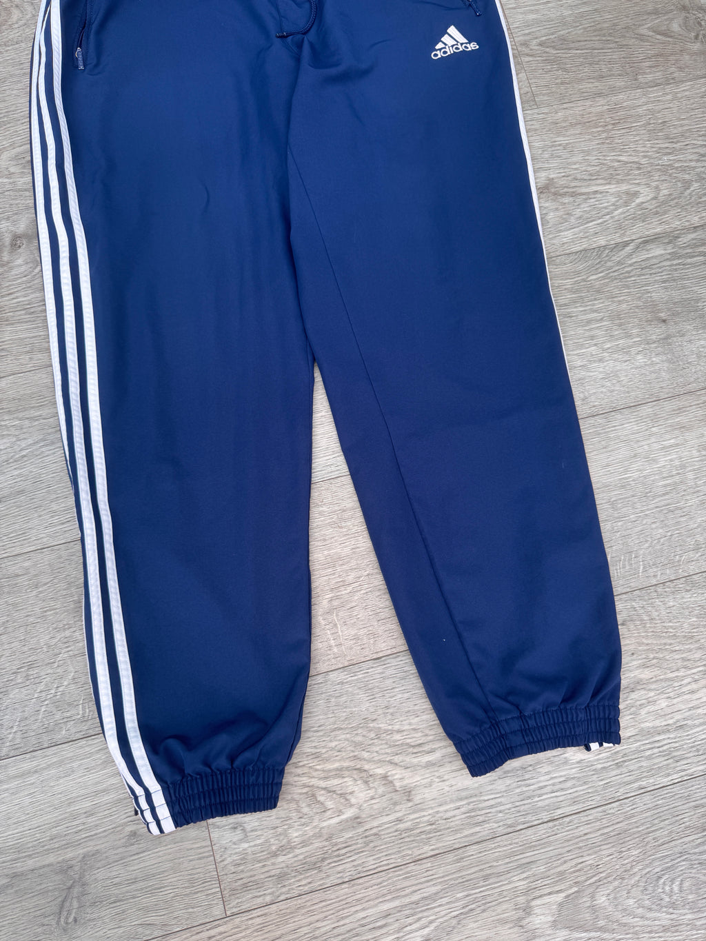Adidas Navy Blue XL 90’s 3 Stripe Bottoms Joggers Track Pants Zip Pockets