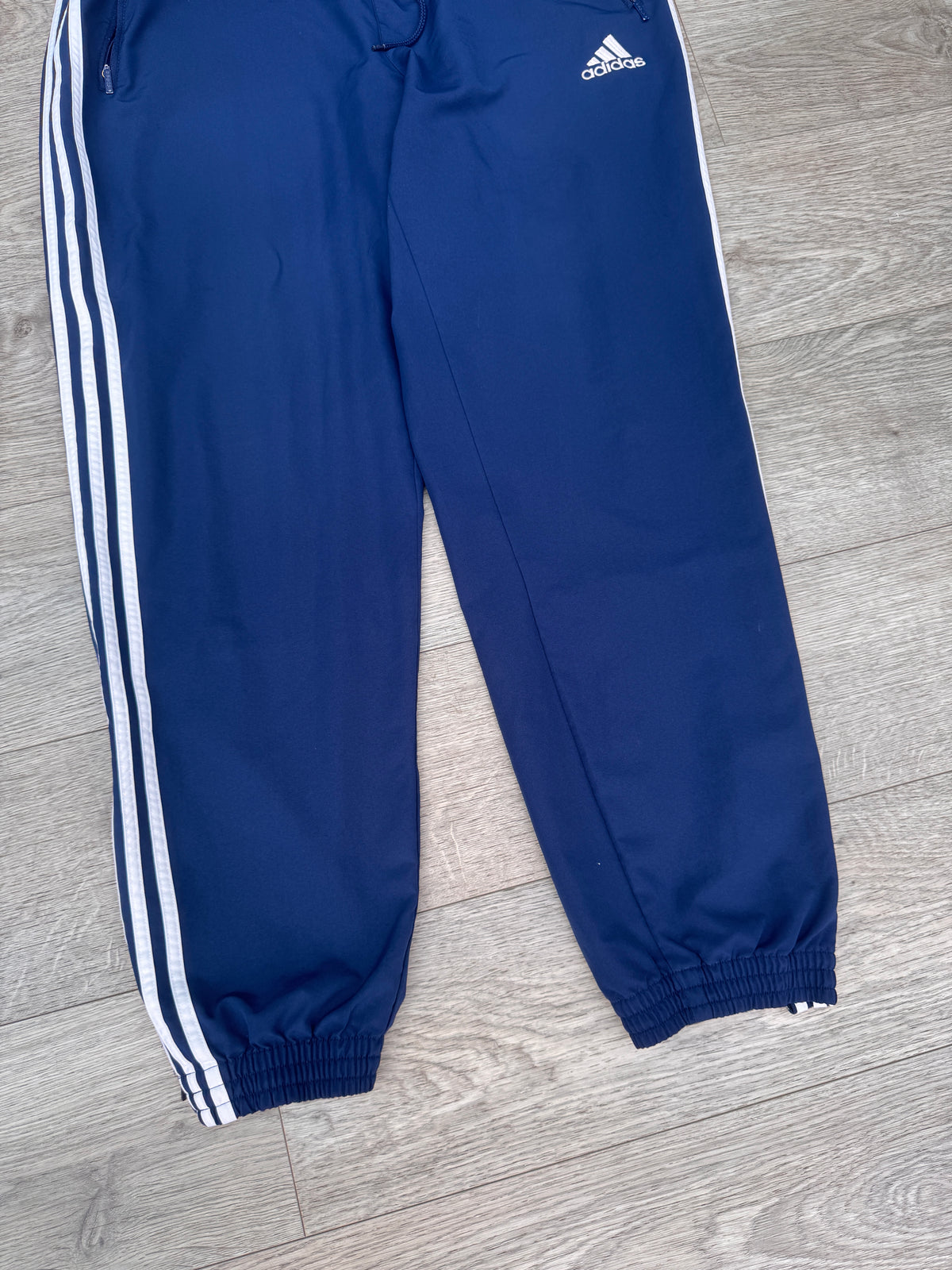 Adidas Navy Blue XL 90’s 3 Stripe Bottoms Joggers Track Pants Zip Pockets