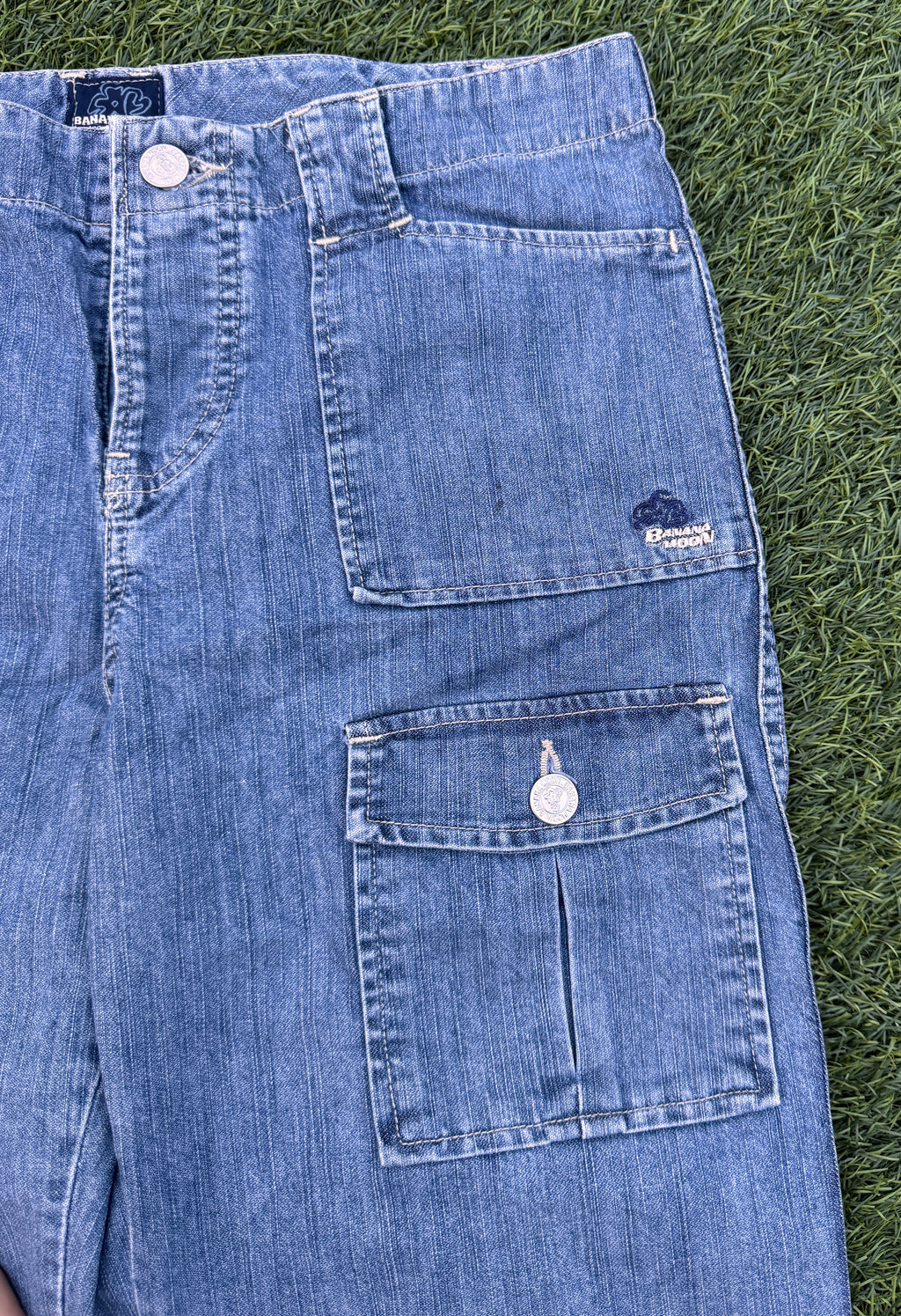 Banana Moon Womens Jeans Size 40 Blue Denim Cargo Wide Leg Y2K Cropped