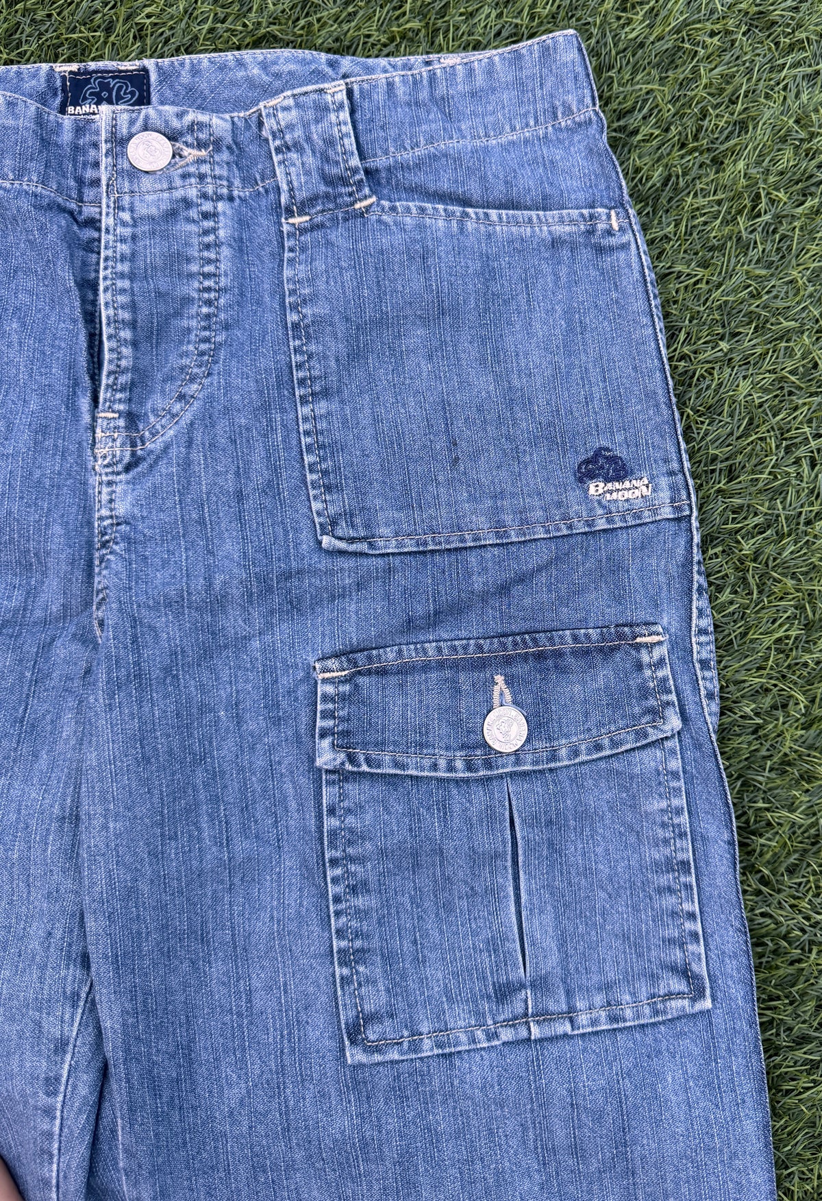 Banana Moon Womens Jeans Size 40 Blue Denim Cargo Wide Leg Y2K Cropped