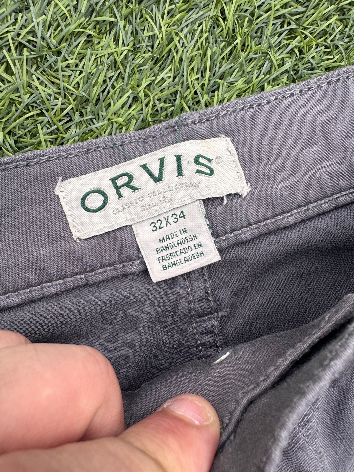 Orvis Mens Trousers W32 L34 Grey Straight Leg Cotton