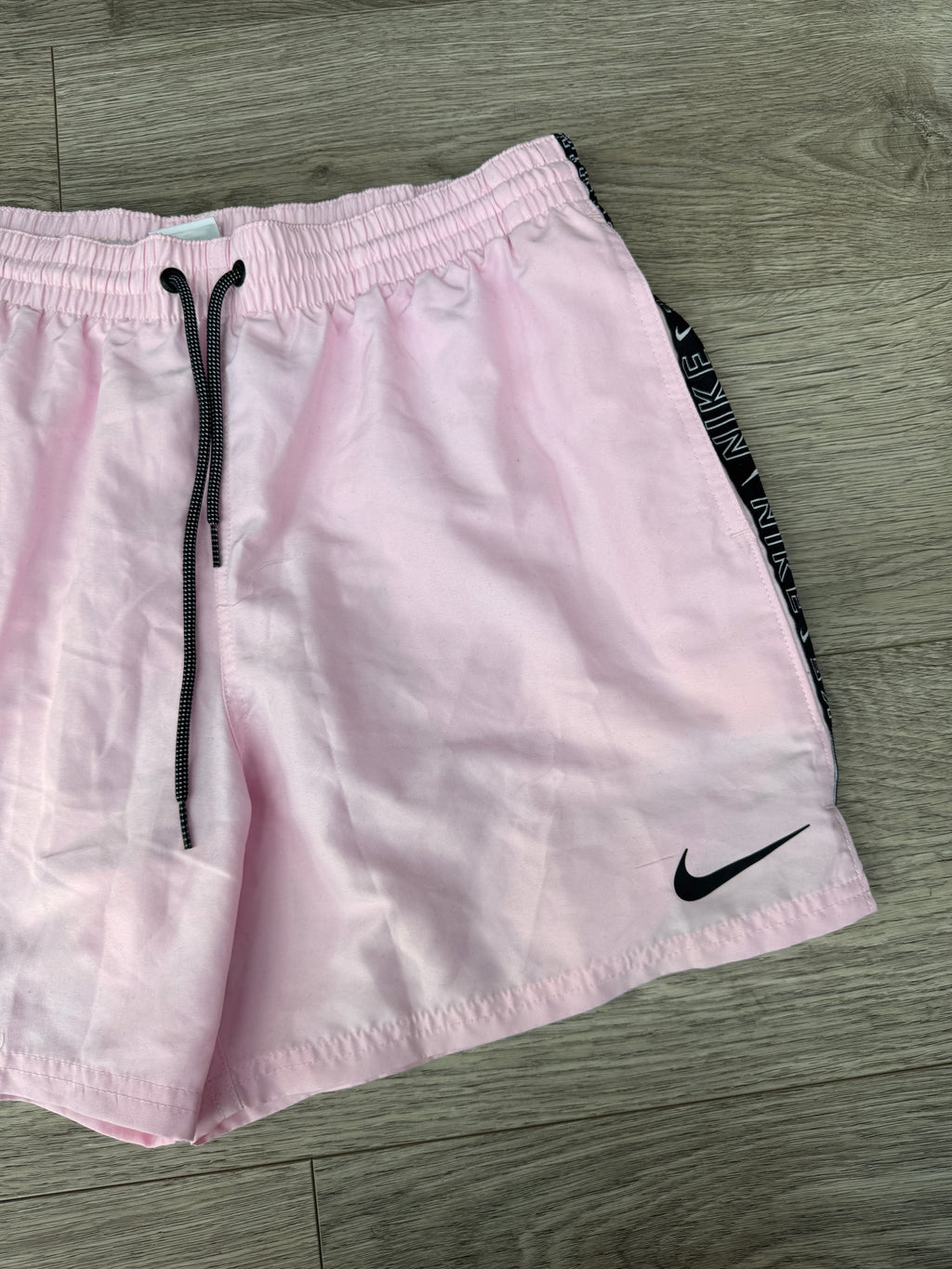 Nike Mens Pink Swim Shorts Size Large Black Logo Tape Drawstring