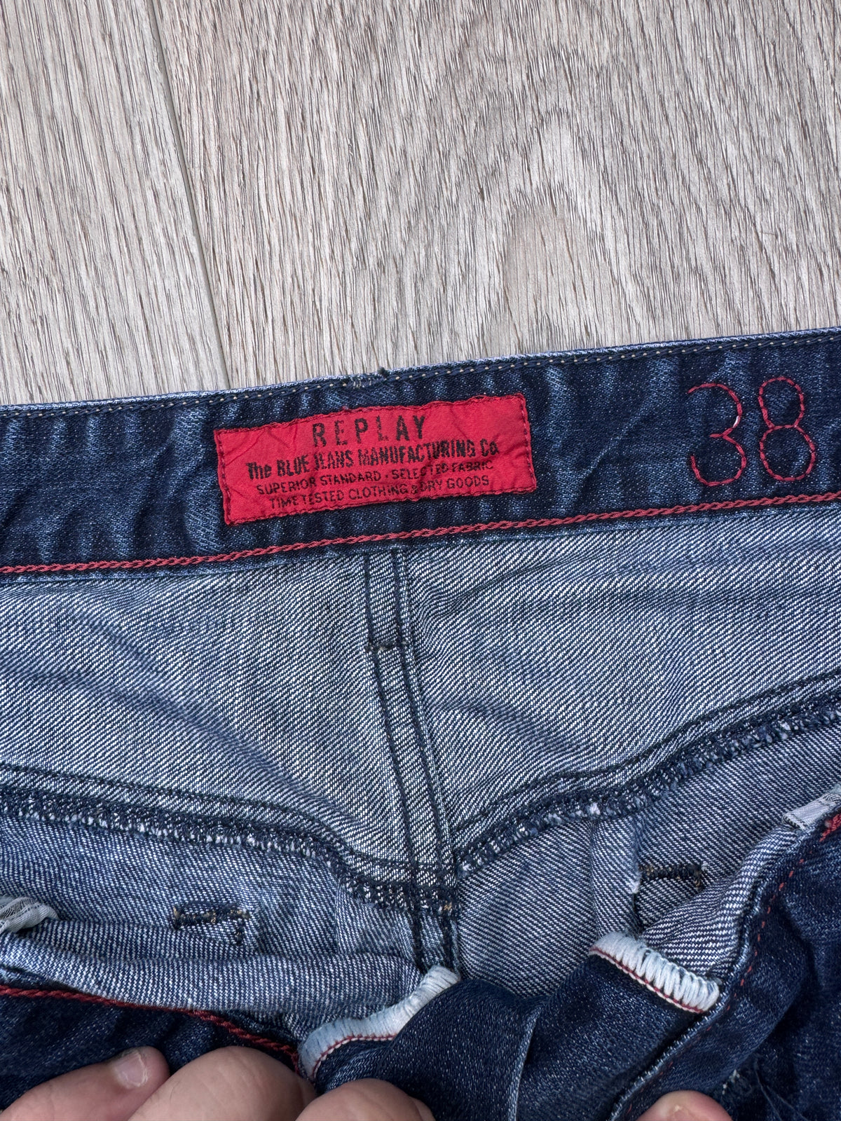 Replay Jimi M923 Jeans Mens W38 L34 Blue Denim Distressed Bootcut Y2K