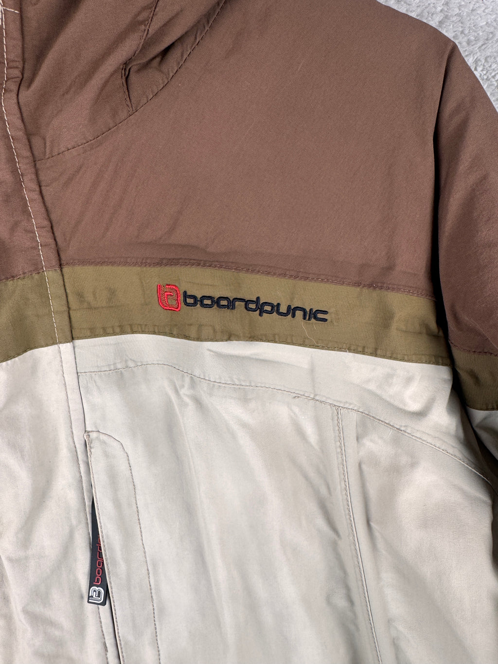 BoardPunk Mens Large Snowboard Ski Jacket Brown Cream Hooded Winter