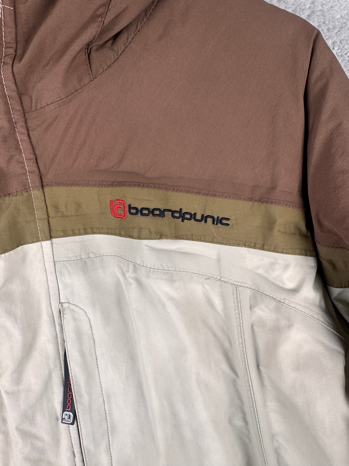 BoardPunk Mens Large Snowboard Ski Jacket Brown Cream Hooded Winter