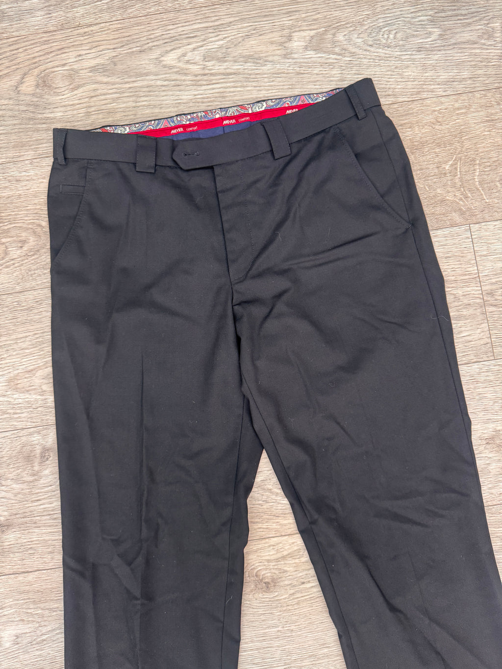 Meyer Roma Mens Trousers W36 L34 Black Smart Formal Regular Fit
