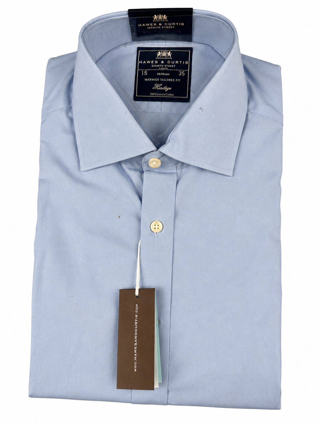 Hawes & Curtis Mens Shirt 15” Blue Warwick Tailored Fit Luxury Cotton