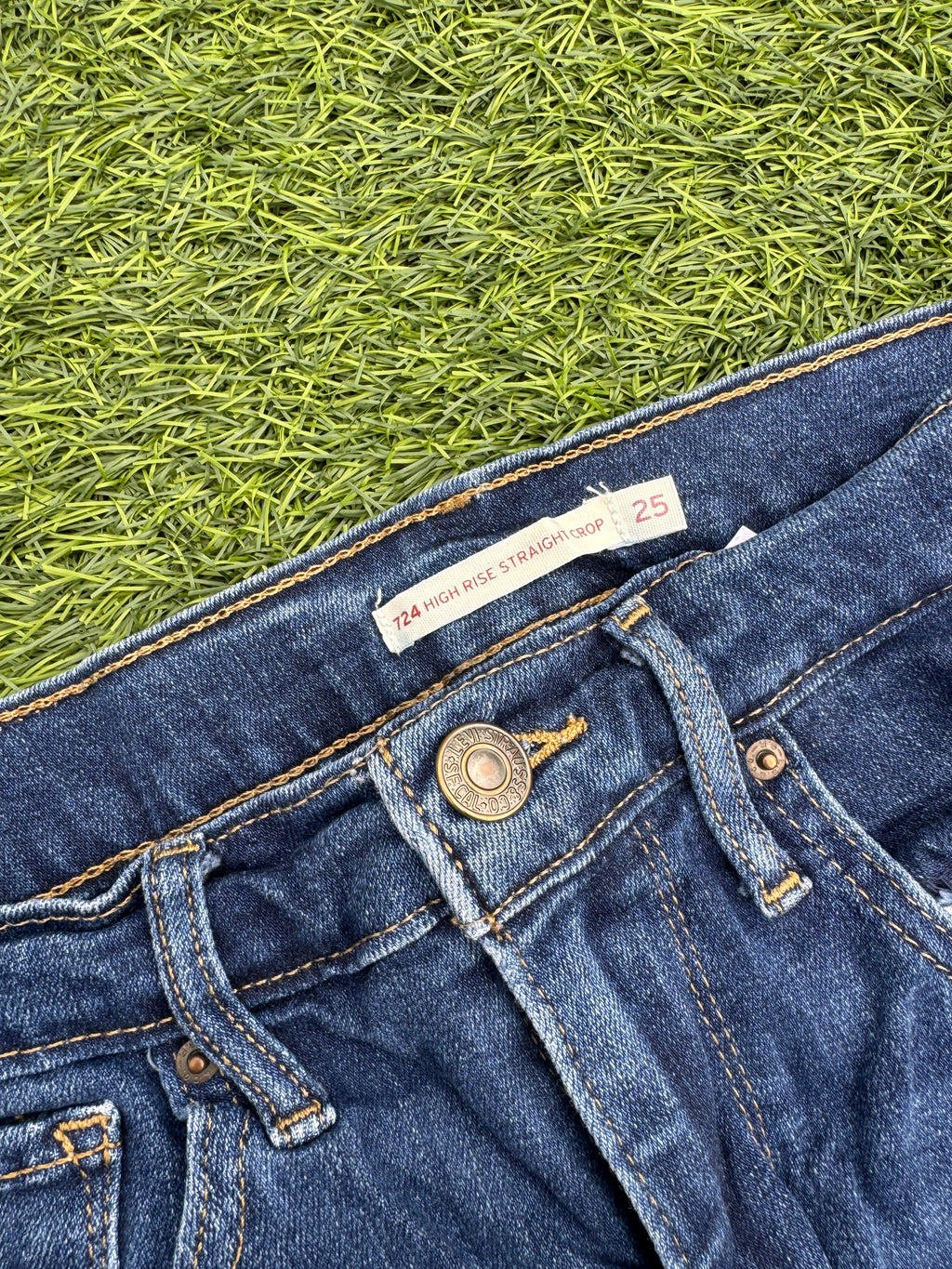 Levis 724 Womens Jeans W25 L25 High Rise Straight Crop Blue Denim