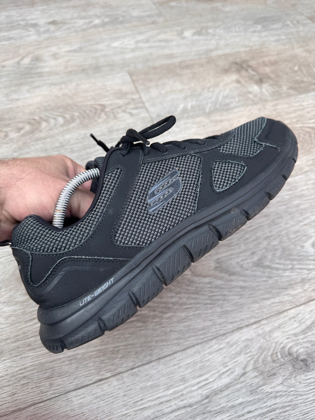 Skechers Lite Weight Mens Black Grey Mesh Lace Up Trainers Shoes UK 10