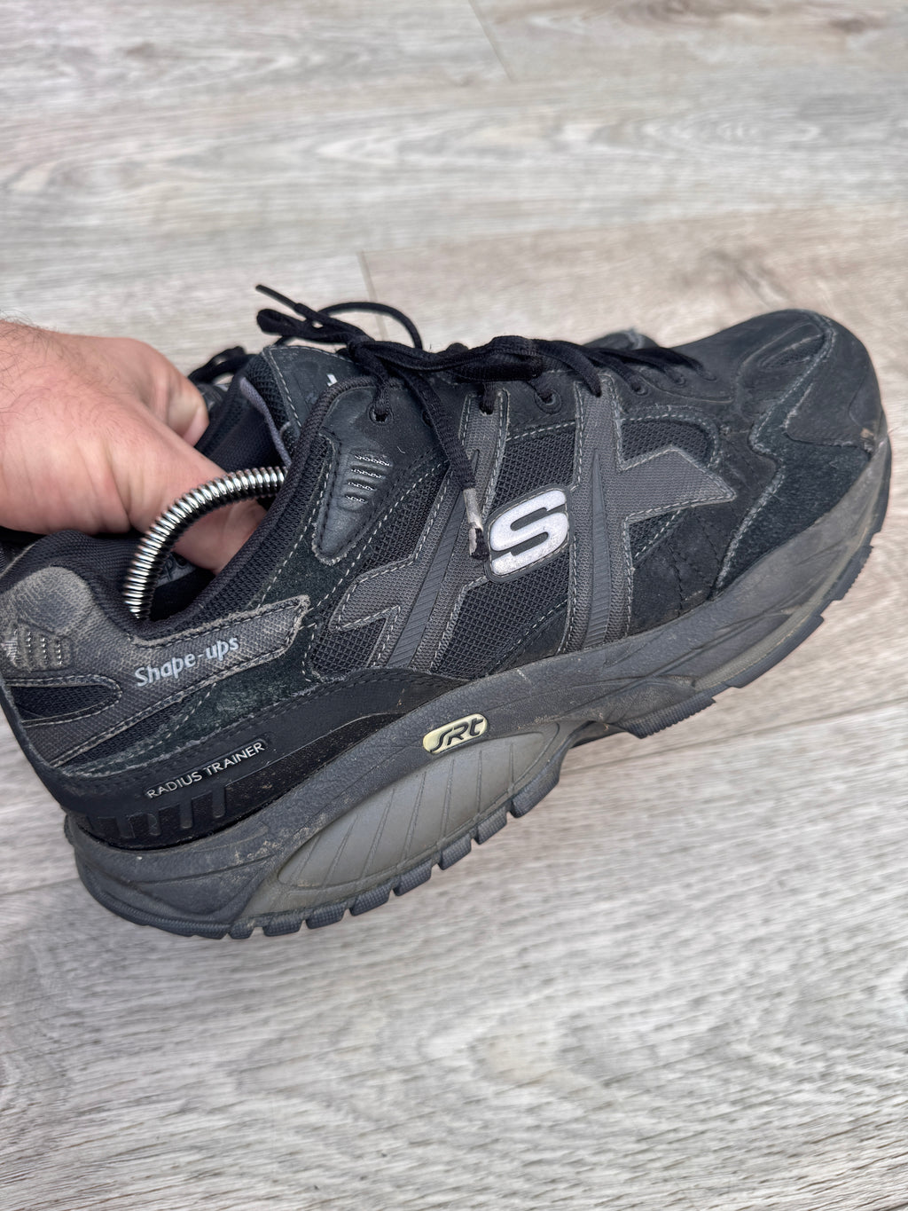 Skechers Shape Ups Radius Mens Black Leather Walking Trainers Fitness UK 10