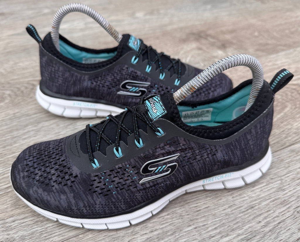 Skechers Stretch Fit Womens Trainers UK 3.5 Black Turquoise Memory Foam
