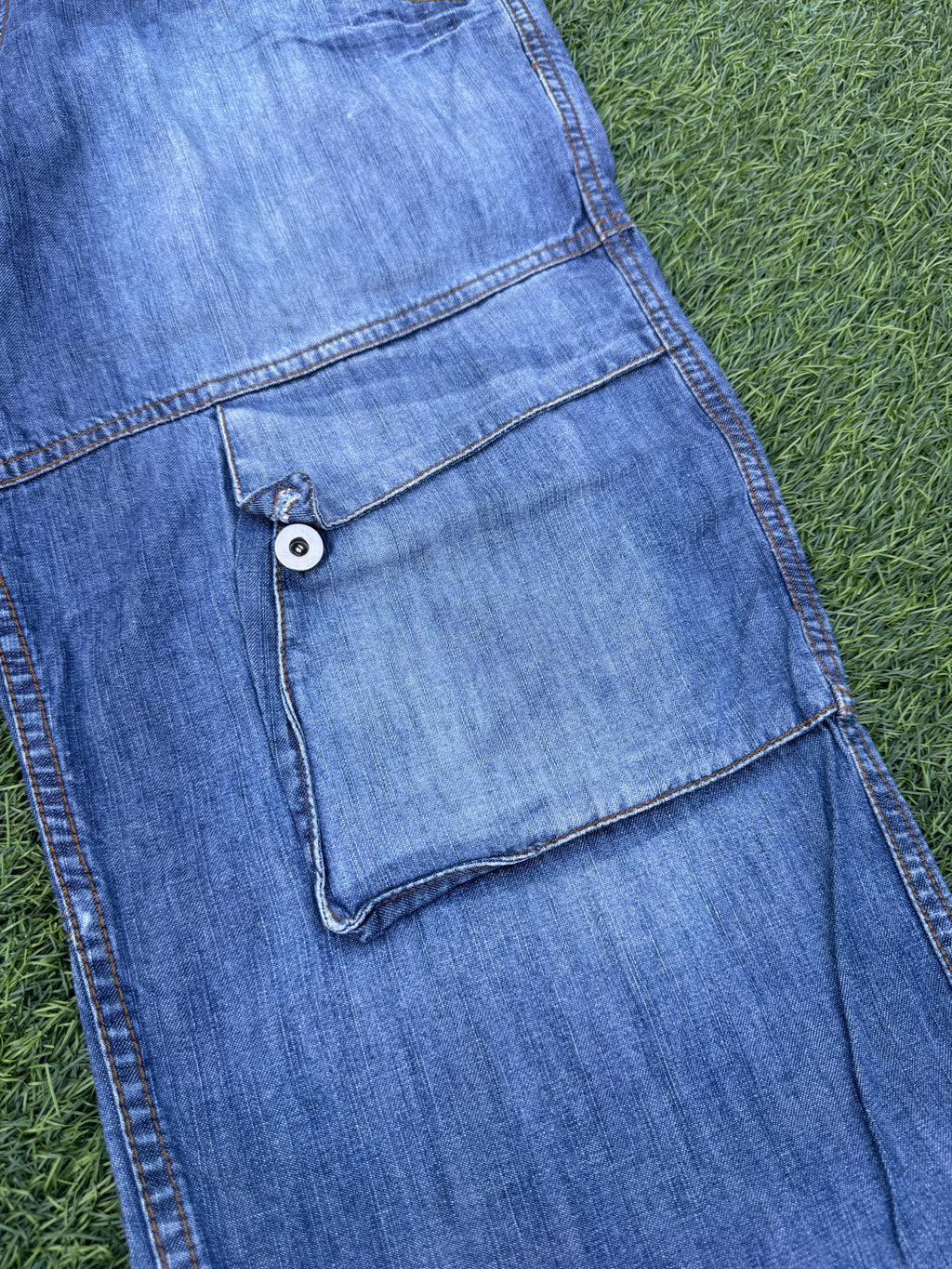 C Jeans Alliance Mens W36 Blue Denim Cargo Shorts Baggy Y2K