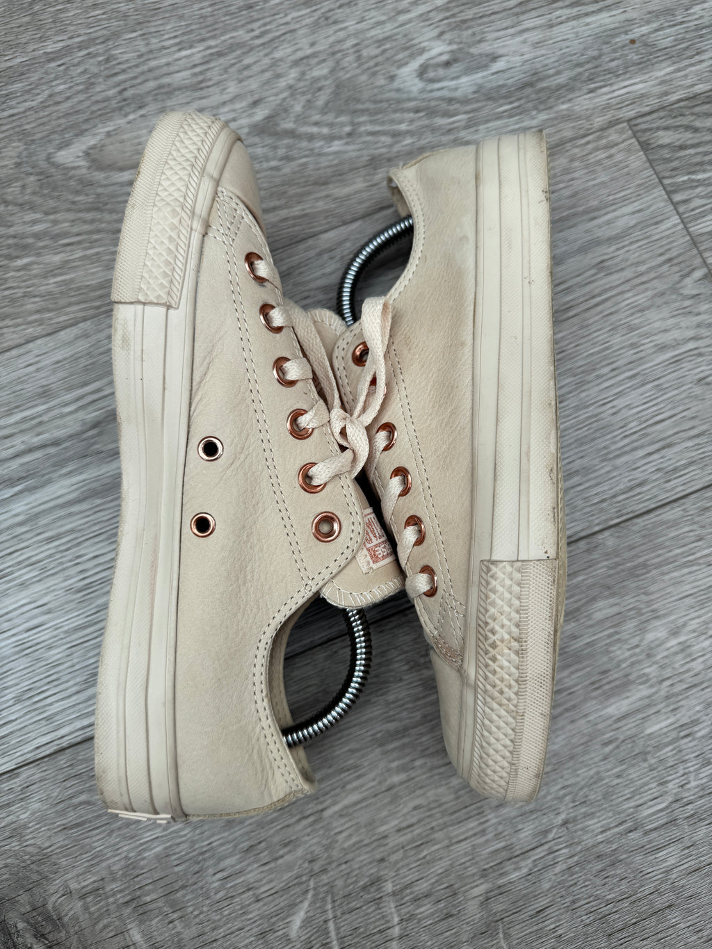 Converse All Star Womens UK 6 Cream Leather Rose Gold Low Top Trainers