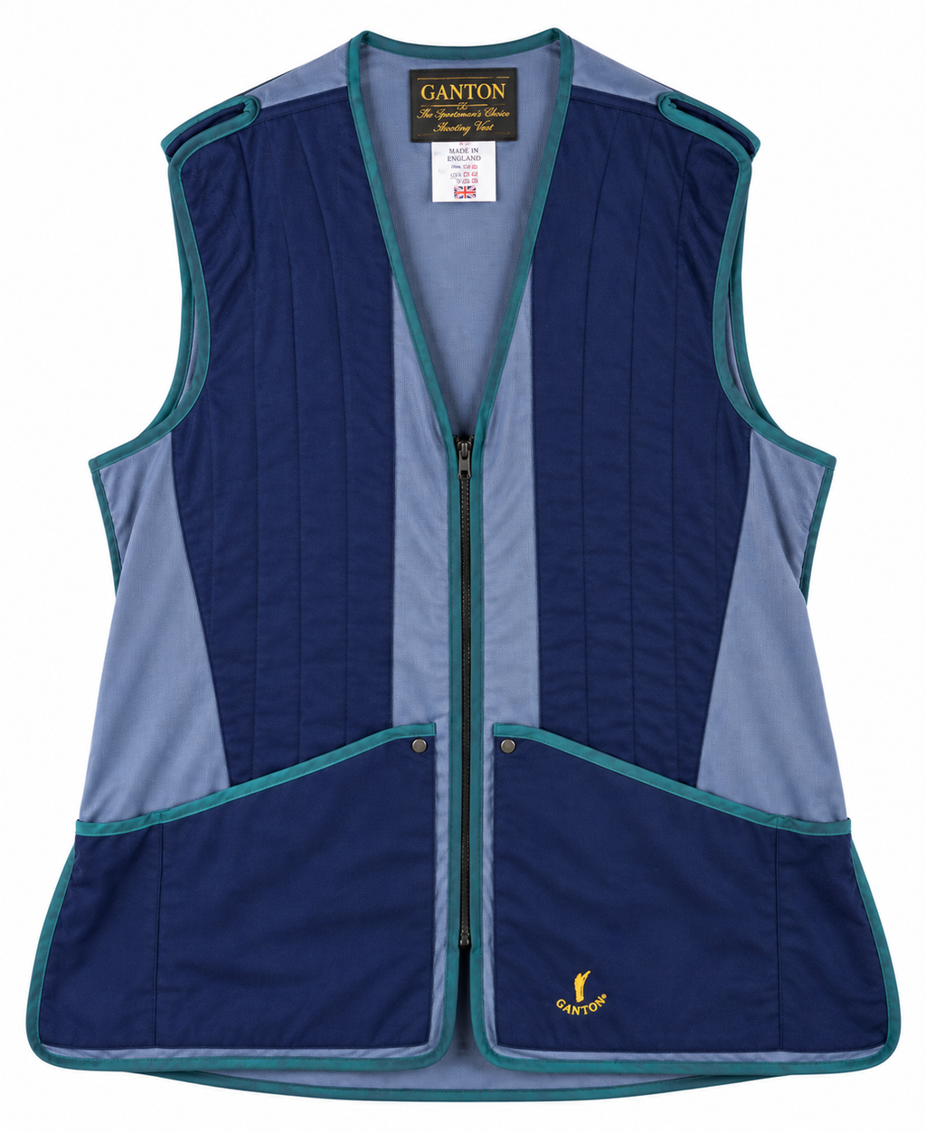 Ganton Men Skeet Shooting Vest Blue Grey Quilted Clay Pigeon Waistcoat Size M
